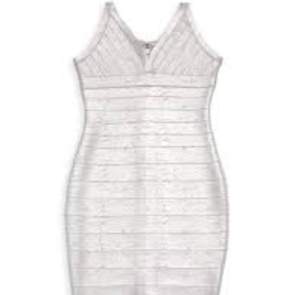 Katie J NYC - Girl's V-Neck Stretch-Knit Dress Silver Foil